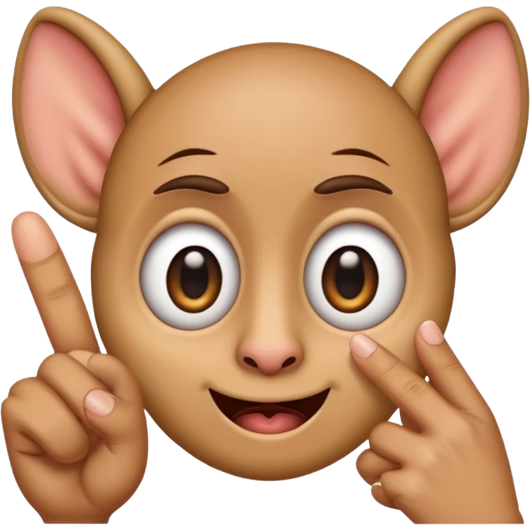 A regular iphone emoji, with big eyes, small mouth, huge ears, holding up the middle finger. emoji
