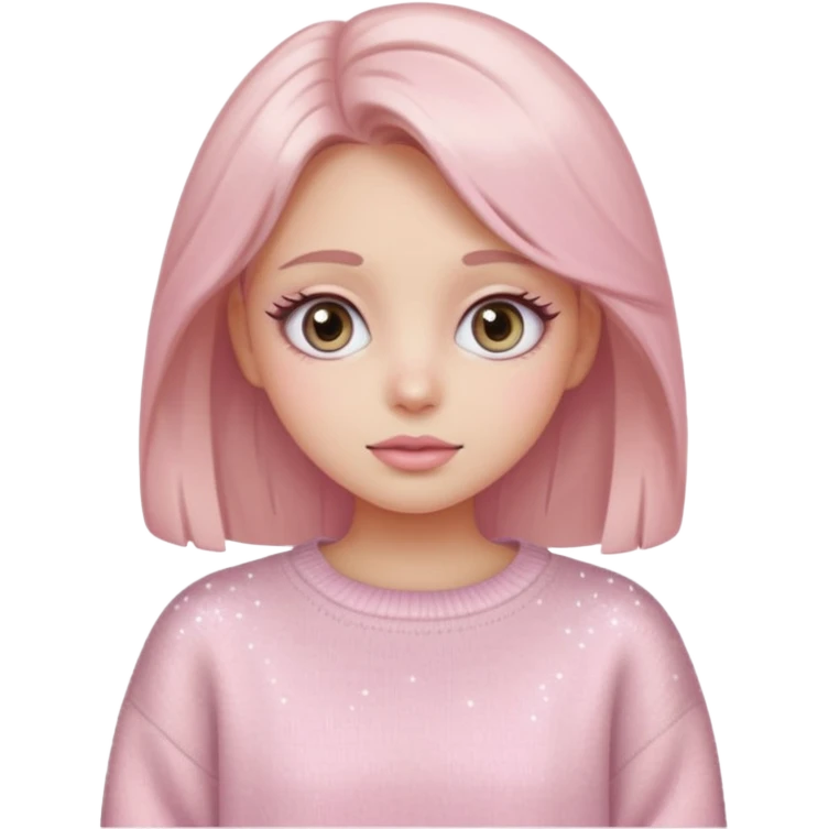 “Emoji girl, pastel pink blush, sparkly wide eyes,  oversized pastel sweater.” emoji