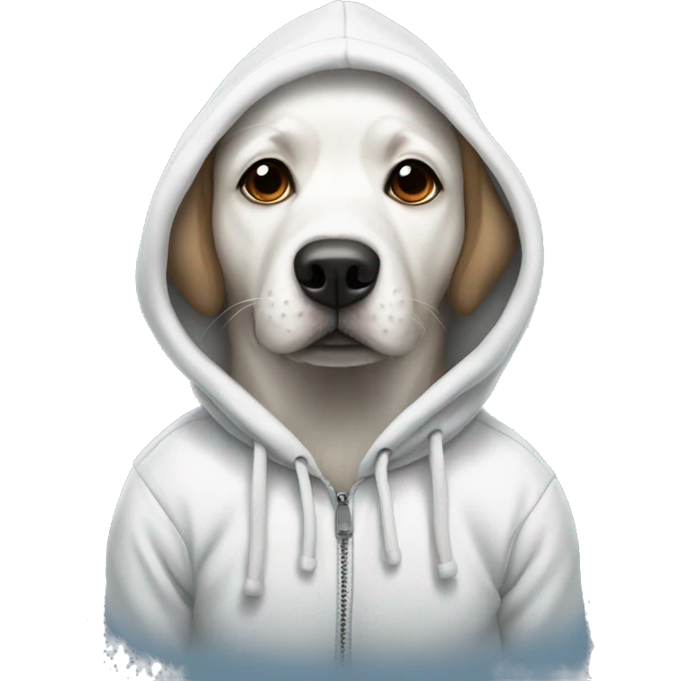 White Christmas dog wearing a hoodie emoji