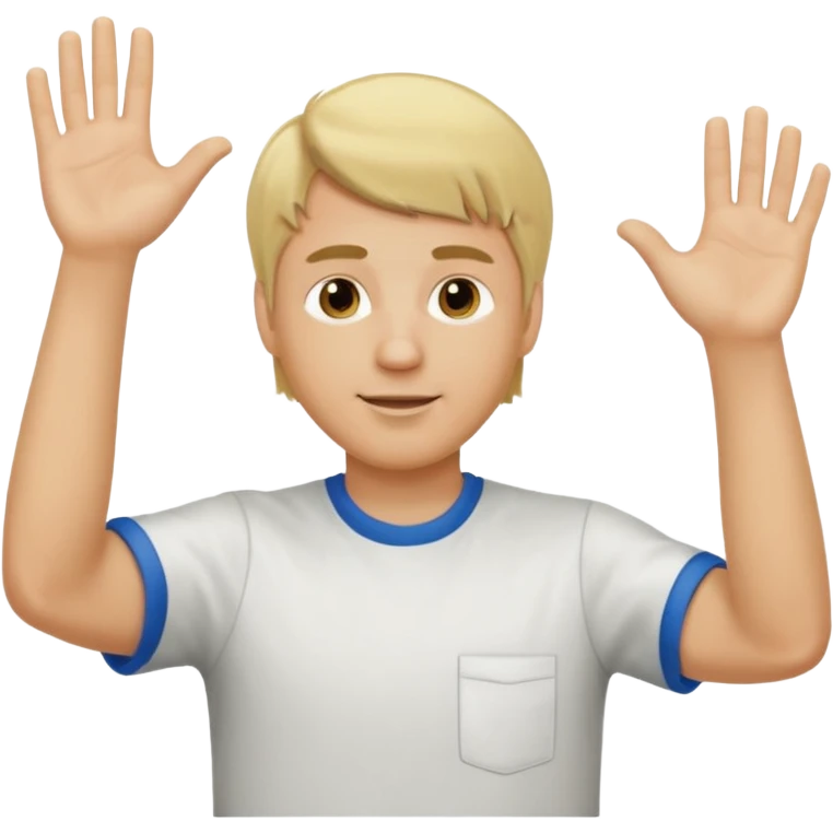blond haired man with hand raised to volunteer emoji