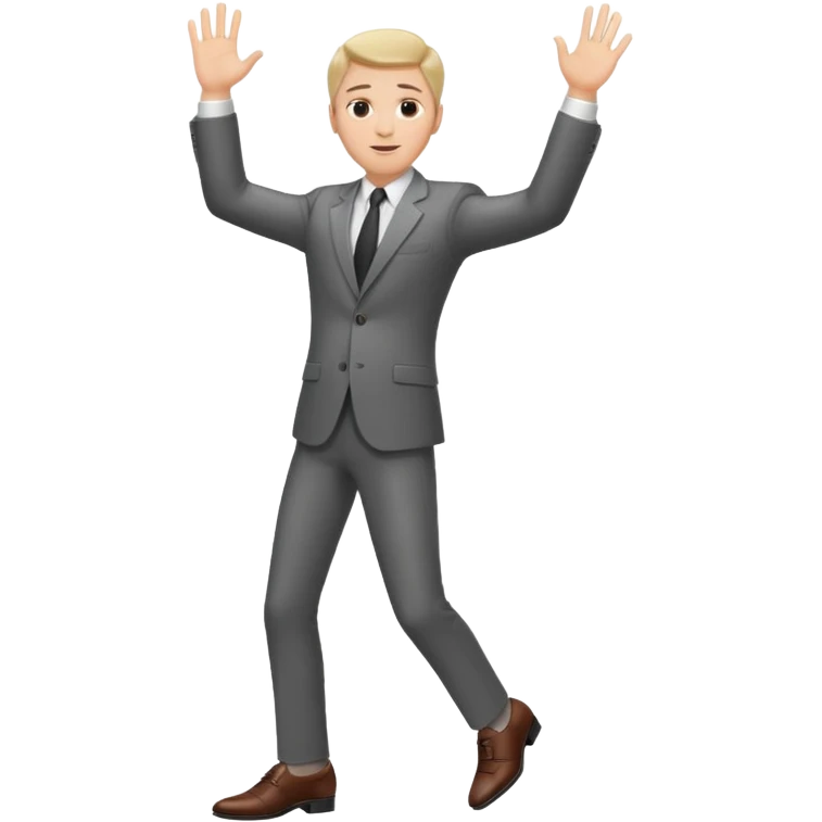 white man in a business suit and shoes, one hand raised emoji