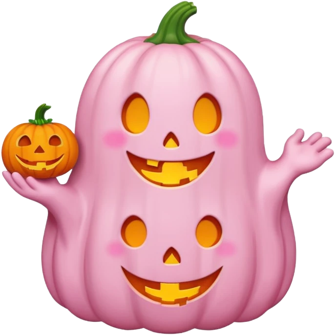 pastel pink ghost with orange pumpkin kawaii style emoji