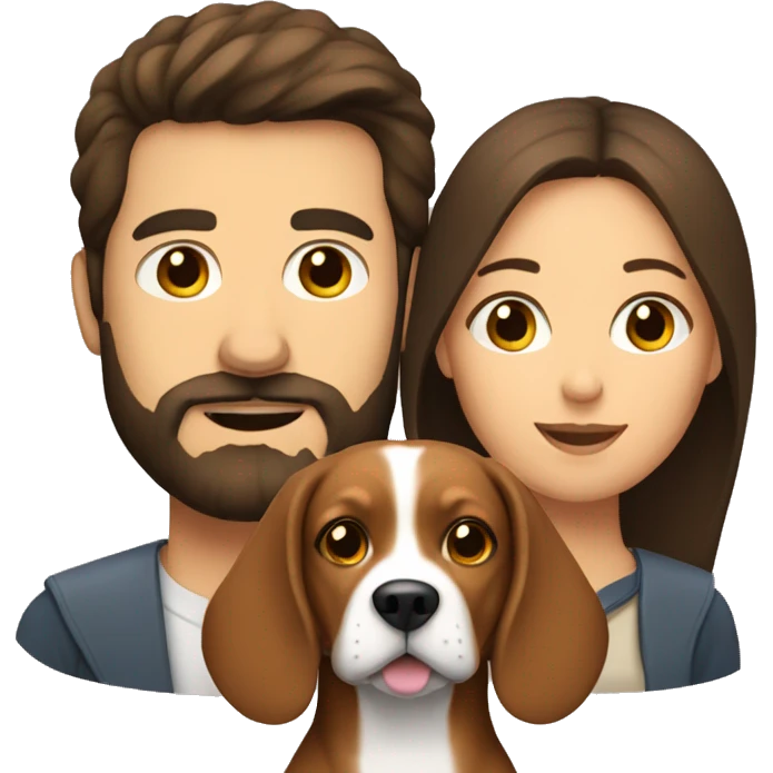 Brunette woman and brunette man with beard with a beagle emoji