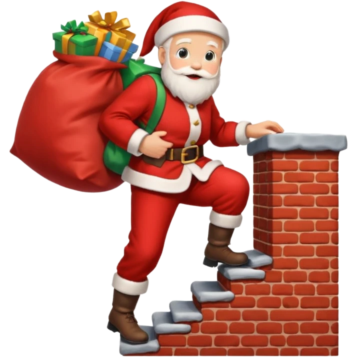 Santa Claus is carrying a bag of presents and climbing down the chimney. emoji