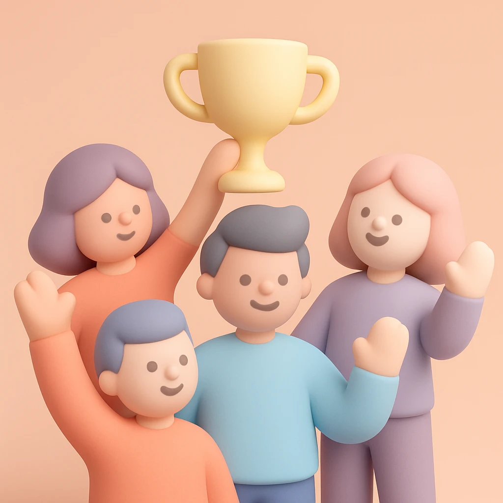 team celebrating with trophy emoji