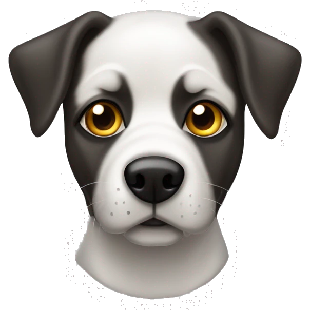 Perrito con un ojo de casa color, con manchas negras y blancas emoji