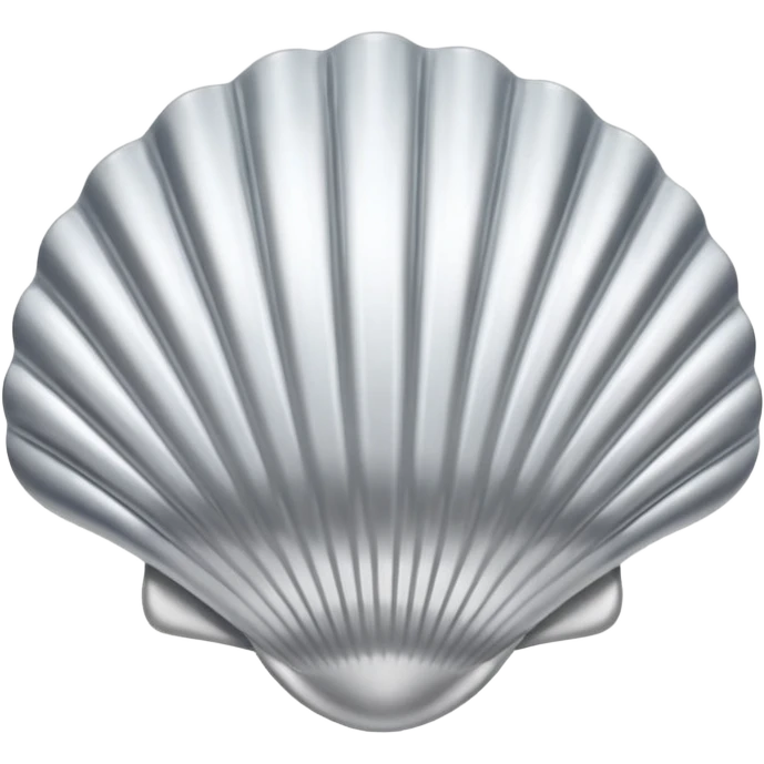 A seashell emoji made of polished silver chrome, smooth curved surface, reflective metallic highlights, elegant minimal design, iOS emoji style, centered, clean white background, soft lighting emoji
