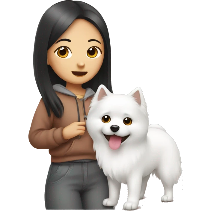 asian girl with Japanese spitz dog emoji