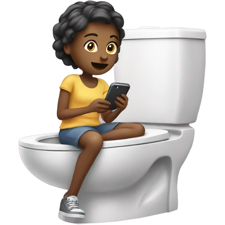 Girl using her phone on toilet emoji