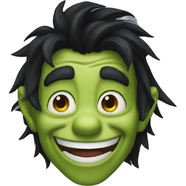 goblin dark long dark hair goofy smile emoji