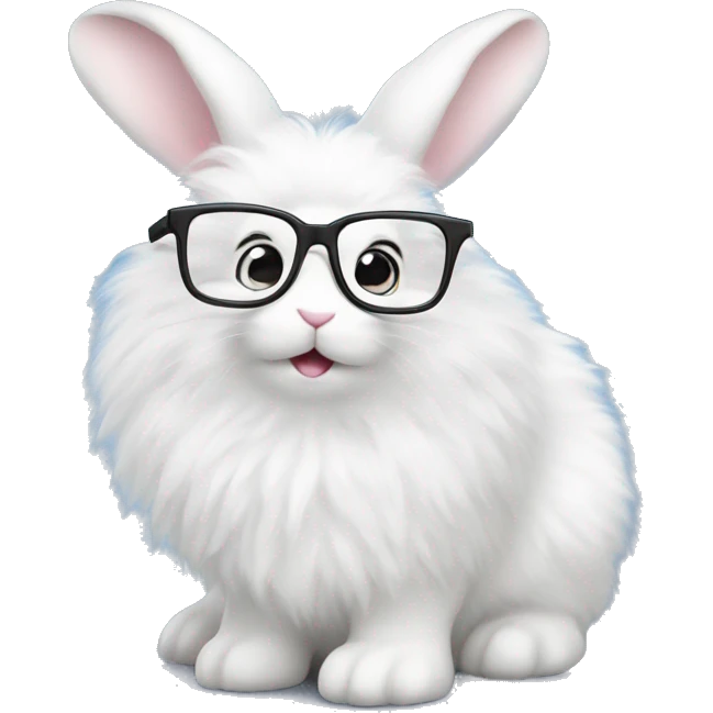 cute super fluffy white bunny with glasses emoji