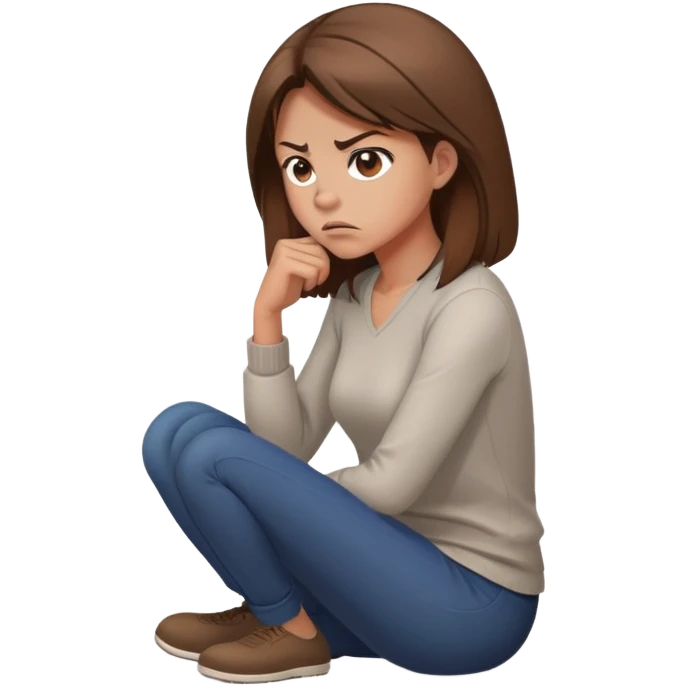 angry woman with brown hair sitting in profile on a floor avoiding conversation  emoji