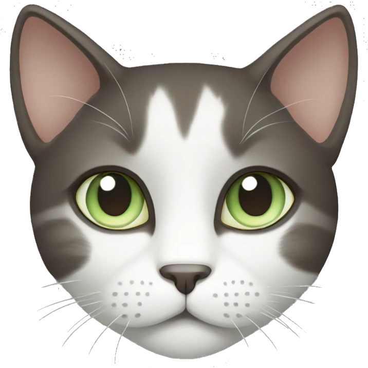 dark brown grey and white cat with pale green eyes  emoji