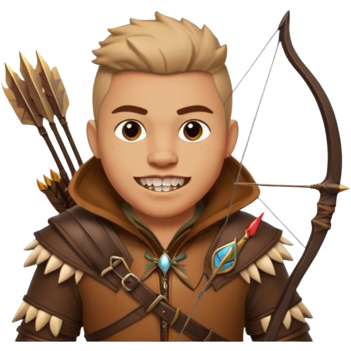 The classic hunter with a bow and arrow on his back, dressed in brown with some decorations made of fierce beasts emoji