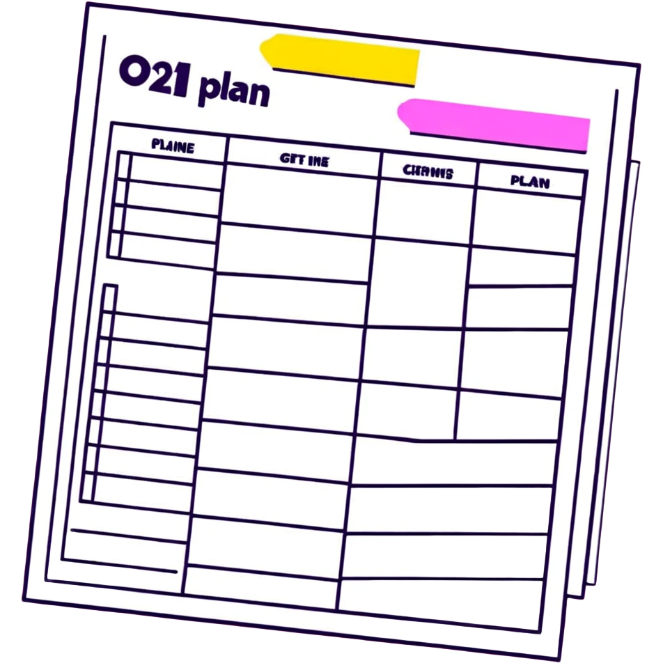 sticker style project plan with bold lines and playful colors emoji
