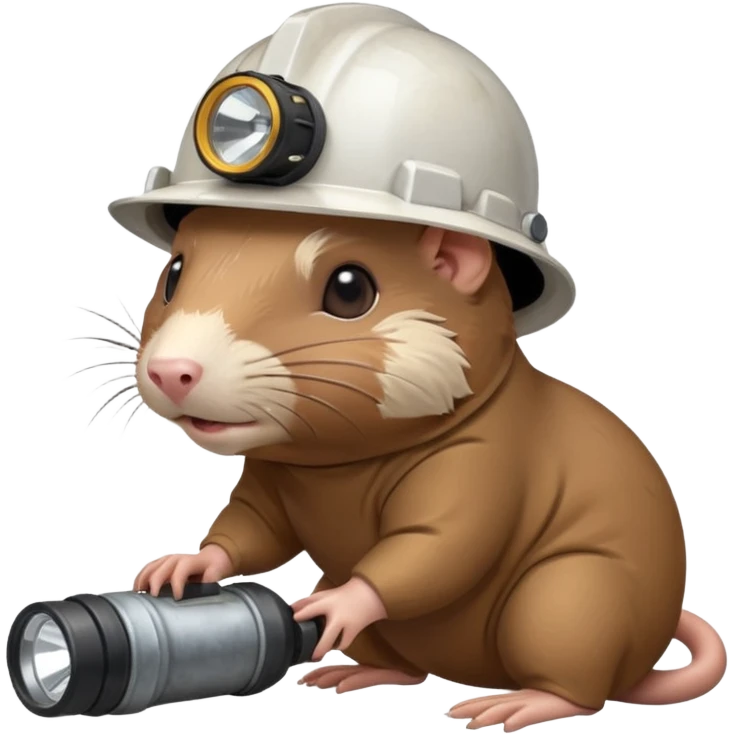 a mole rat with ore drill, white helmet, headlamp emoji