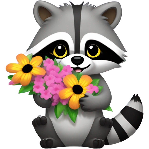 raccoon holding flowers emoji