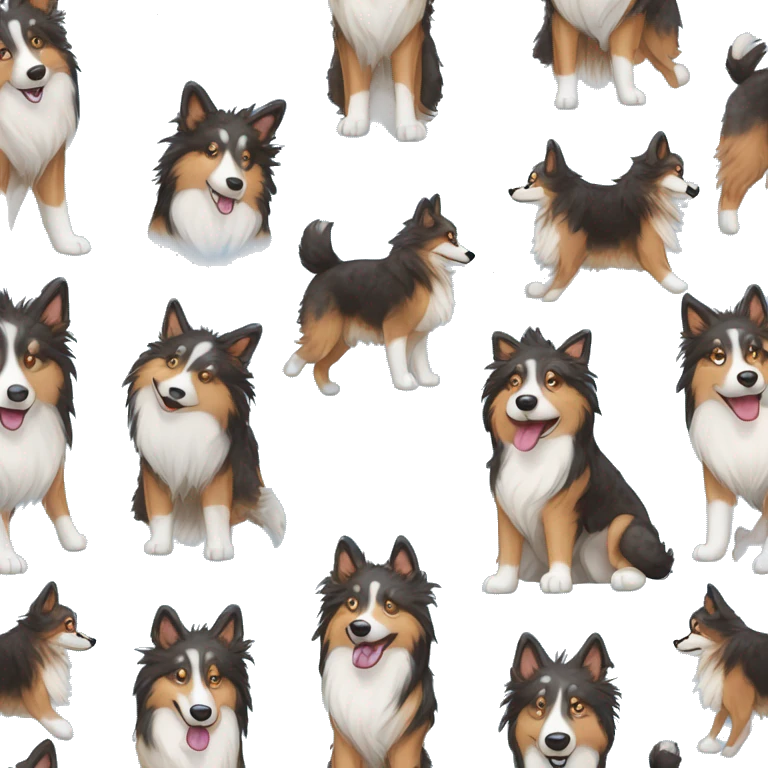  Black spotted brindle fluffy collie husky lurcher fox blue eyes fluffy ears and holographic harness running emoji