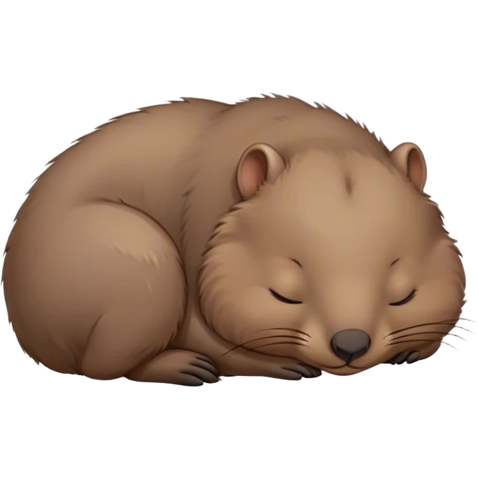 Meme-Worthy Cute Sleeping Wombat Portrait Emoji, Head resting peacefully with a contented smile, showcasing a robust, sturdy build and a luxuriously soft shaggy brown fur, eyes shut in a serene, restful nap, Simplified yet hilariously adorable features, highly detailed, glowing with a soft, drowsy light, high shine, relaxed and utterly lovable, stylized with an air of playful laziness, bright and heartwarming, soft glowing outline, capturing the essence of a comically sleepy wombat, so meme‐worthy it feels like it could instantly become the next viral sensation of adorable slumber! emoji