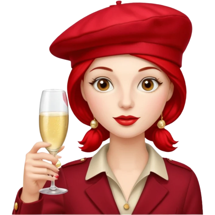 Modern French Woman with Red Beret and drinking champagne from a coup glass emoji
