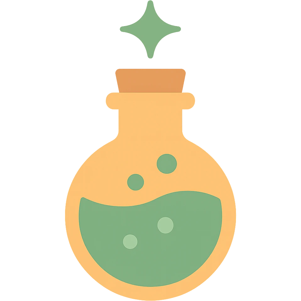 magic potion bottle в таких цветах FA9B41, 4A7C5C,  emoji