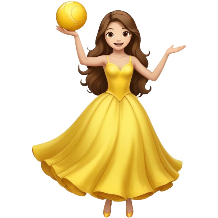 Cinematic Playful Belle Portrait Emoji, Spinning joyfully in her ball gown, arms outstretched, a radiant smile lighting up her face, exuding an enchanting blend of fun and elegance! emoji