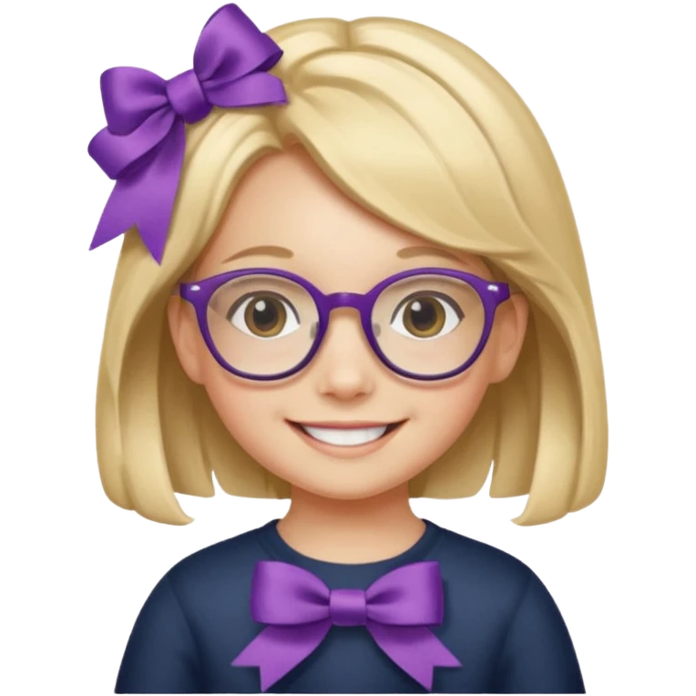 little girl with ribbon hairclip, wearing glasses emoji