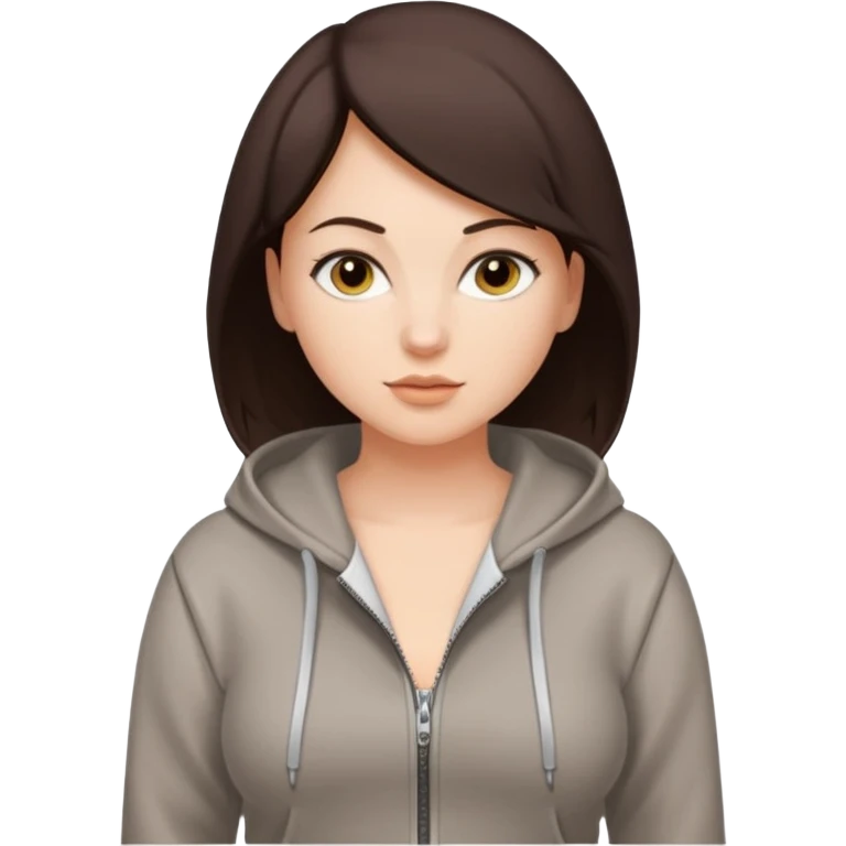 Pretty, sexy, slightly curvy white woman with short dark brown hair, wearing only a tight, open, front zippered hoodie emoji