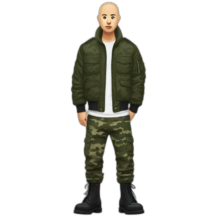 skinhead with ma-1 bomber jacket camo pants and 10 hole doc martens emoji