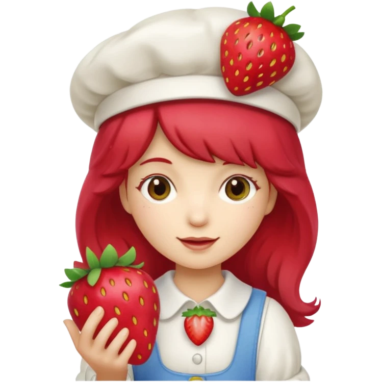Vintage cartoon character strawberry shortcake hold a strawberry on her hand emoji