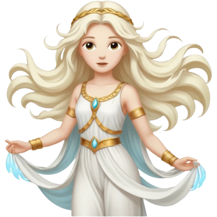 Aura, Breeze Goddess from Rome Mythology with long white blonde hair, white outfit emoji