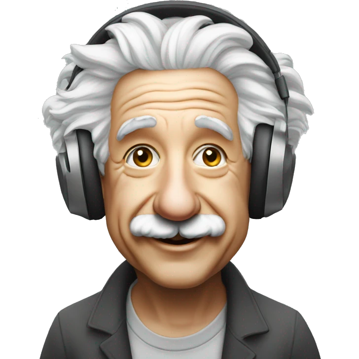 albert einstein happy listening music with just wireless headphones while walking somewhere emoji