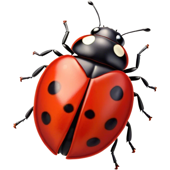 Cinematic Noble Ladybug Portrait Emoji, Poised and charming, with a tiny, rounded red shell adorned with crisp black spots, delicate antennae, and bright, observant eyes, Simplified yet sharply detailed features, highly detailed, glowing with a soft, scarlet radiance, high shine, intelligent and spirited, stylized with an air of natural whimsy, focused and alert, soft glowing outline, capturing the essence of a watchful ladybug that appears ready to scuttle out of the screen with effortless grace! emoji