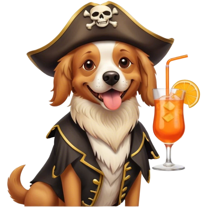 a happy pirate dog drinking aperol spritz cocktail emoji