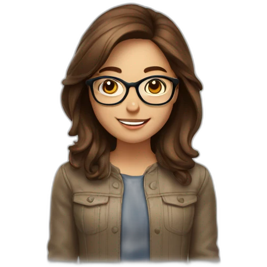 A girl with glasses and brown hair celebrating with an amr up emoji