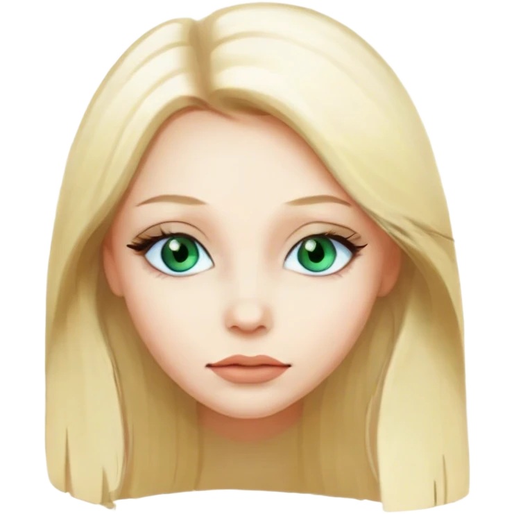 A aesthetic emoji of a blonde straight long haired  beautiful girl, blue-green eyes and super pale skin, full lipss and cute eyelashes emoji