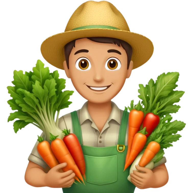 Happy gardener with trophy and prize vegetables emoji