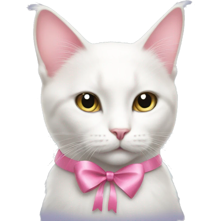 white cat with pink ribbon on her neck and fairy wings emoji