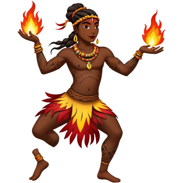 Hawaiian fire dancers with lots of tribal tattoos emoji