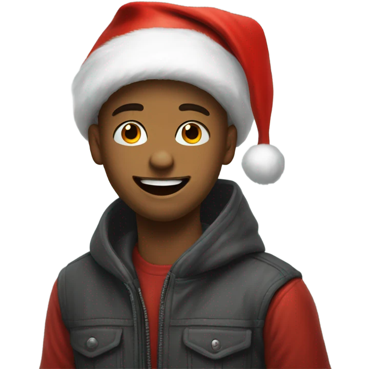 funny boy portrait meme with Santa hat emoji
