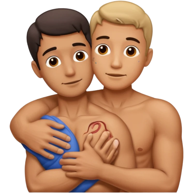 Man hugging a Penis emoji