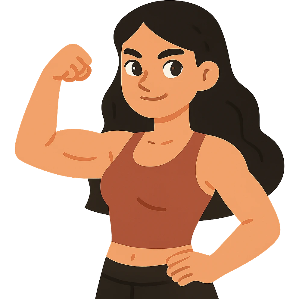 flat toon style strong girl with brown eyes, flesh-colored skin, long slightly wavy black hair emoji
