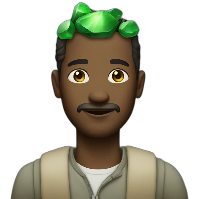 a man with green stones on his head emoji