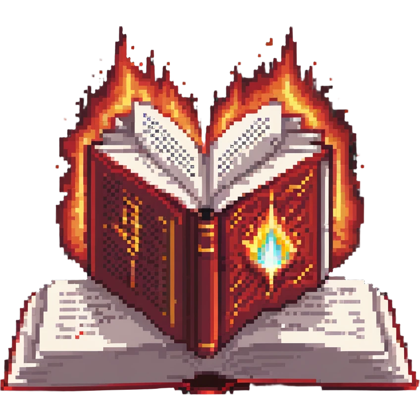 red cursed book with an open page and a bright magical aura emoji