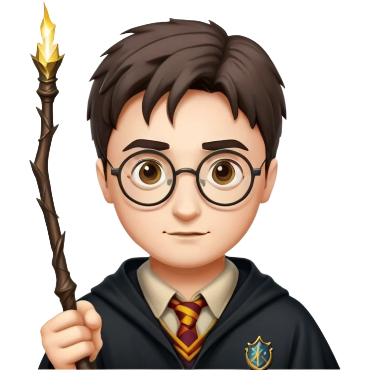 Harry Potter with glasses, lightning scar, and wand emoji