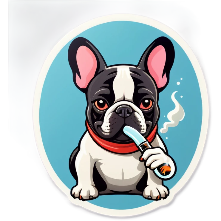 A French bulldog smokes from a glass pipe  emoji