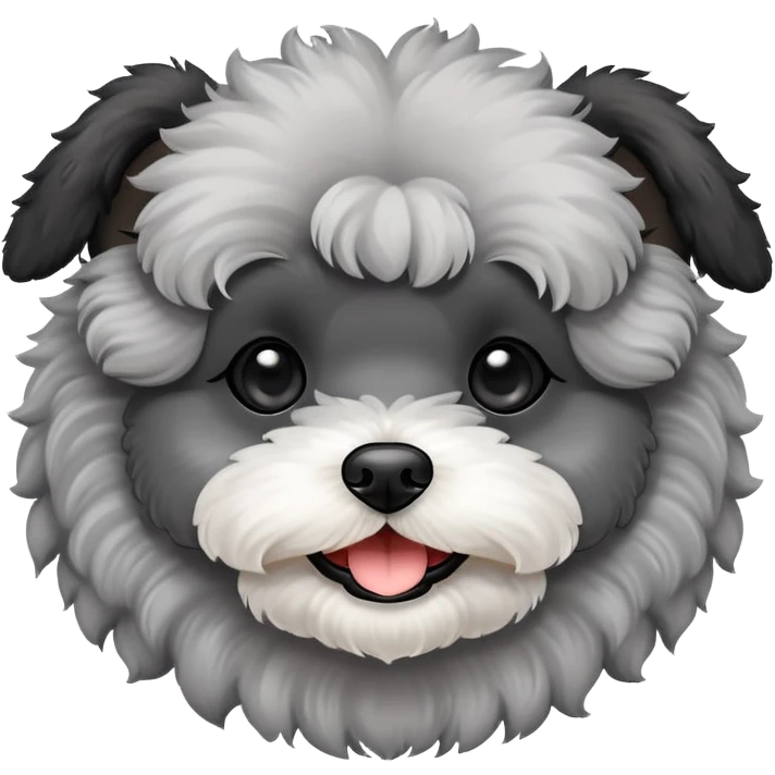 Smiling gray maltipoo with black ears and dark fur on eyes emoji