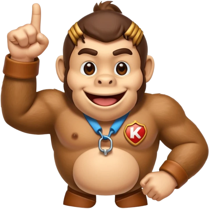 Can you create a humorous donkey kong emoji that sarcasticly points to an extra large role tag of "CTO" pinned on the chest of donkey kong.
should look excessively proud with broad smile emoji