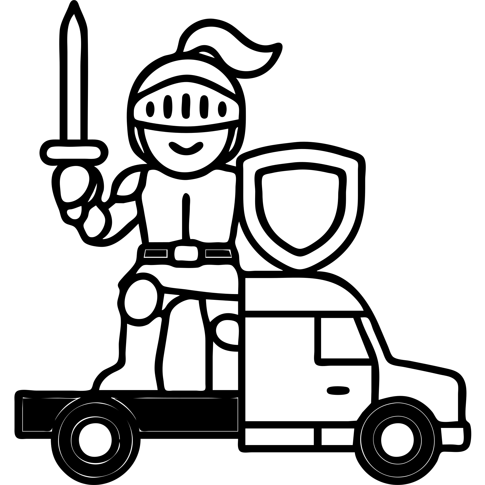 Add color to Casper's knight armor and accessories in outlined icon style, keep Casper the same size as the white semi truck, transparent background. emoji