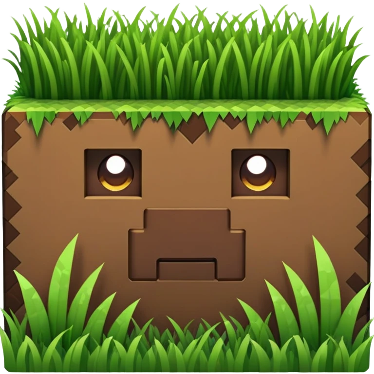 Minecraft grass block, square shape, brown and green, smooth emoji
